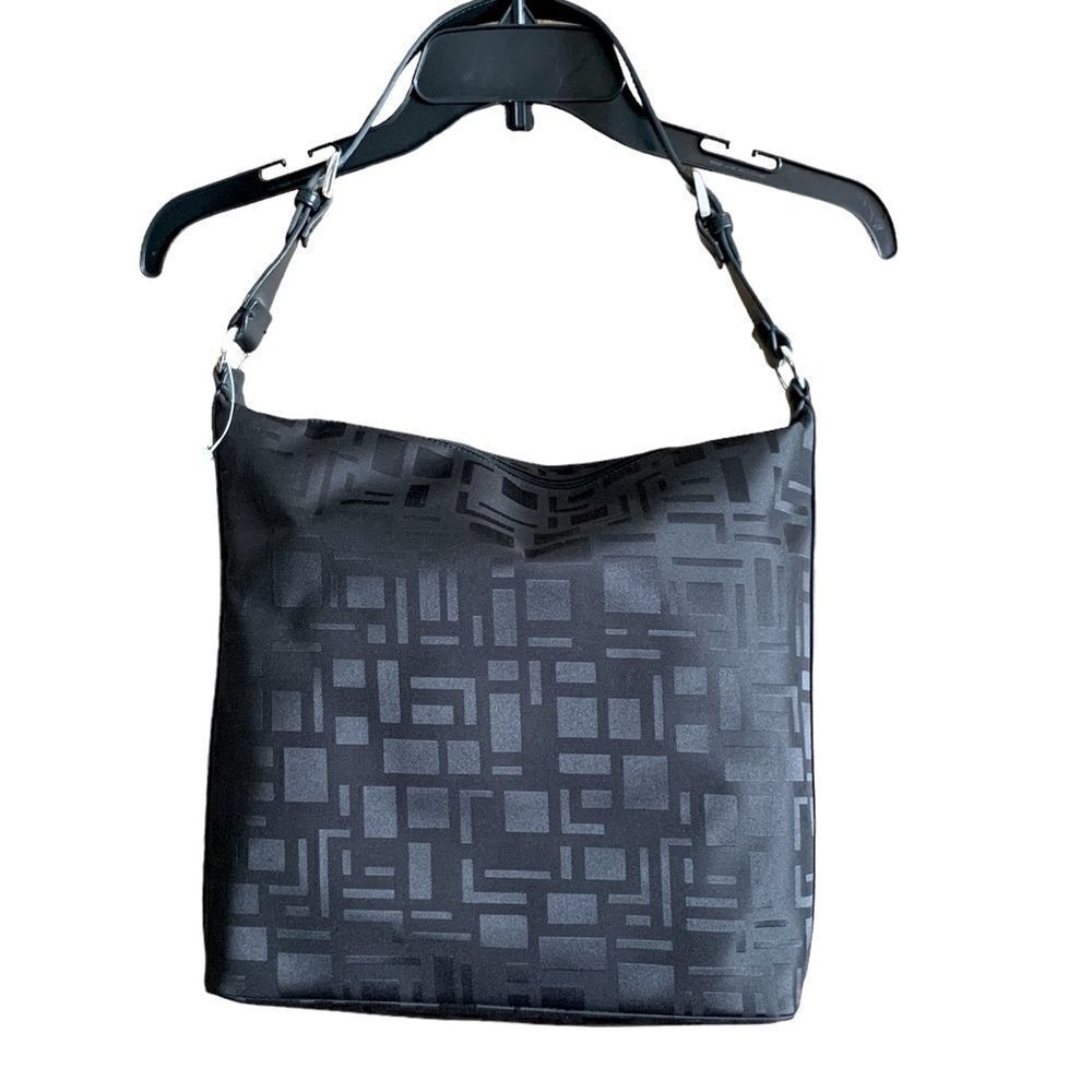 The Limited Black Leather Nylon Print Large Shoulder Bag Size OS